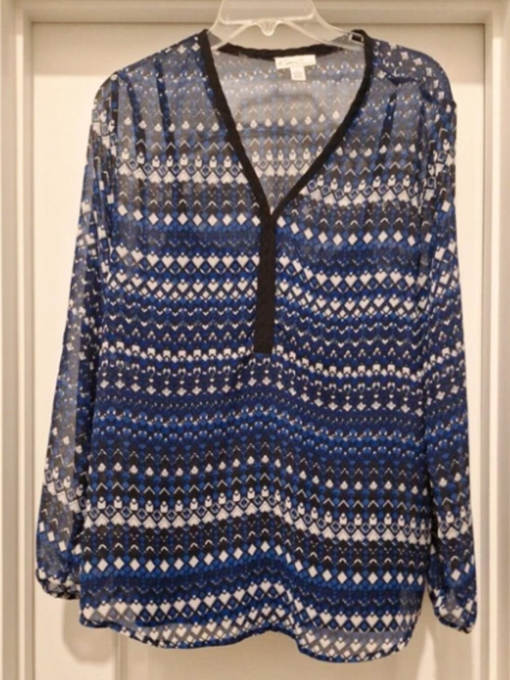 Kim Rogers Navy Patterned Blouse with attached Cami SZ Large